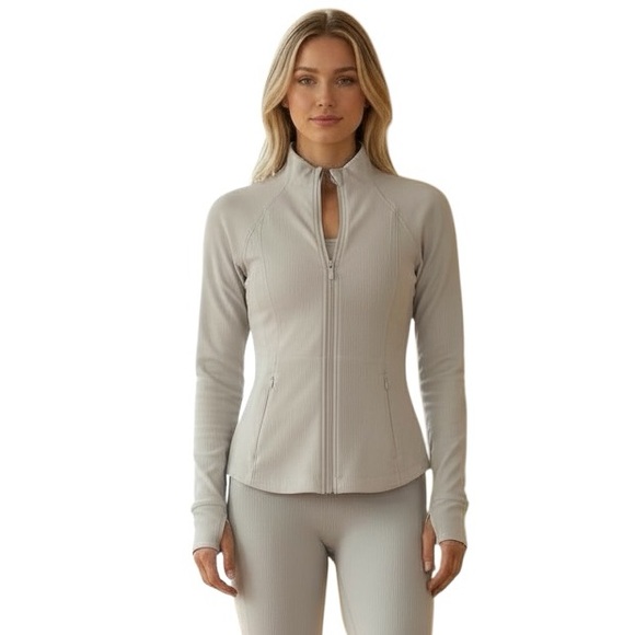 Athleta Jackets & Blazers - Athleta Salutation Ribbed Jacket II XS Gray Grey Zip-Up Stretch Activewear NWT